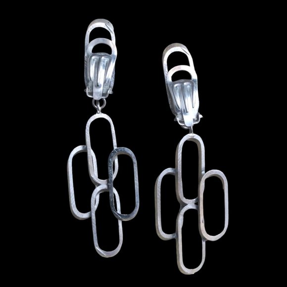 Vintage Geometric Stainless Steel Clip-On Drop Earrings - Picture 3 of 3